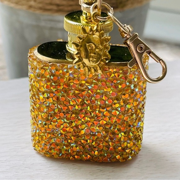 MINI FLASK crystal encrusted keyring IRIDESCENT keyfob CELESTIAL mini flask GOLD - Picture 4 of 13